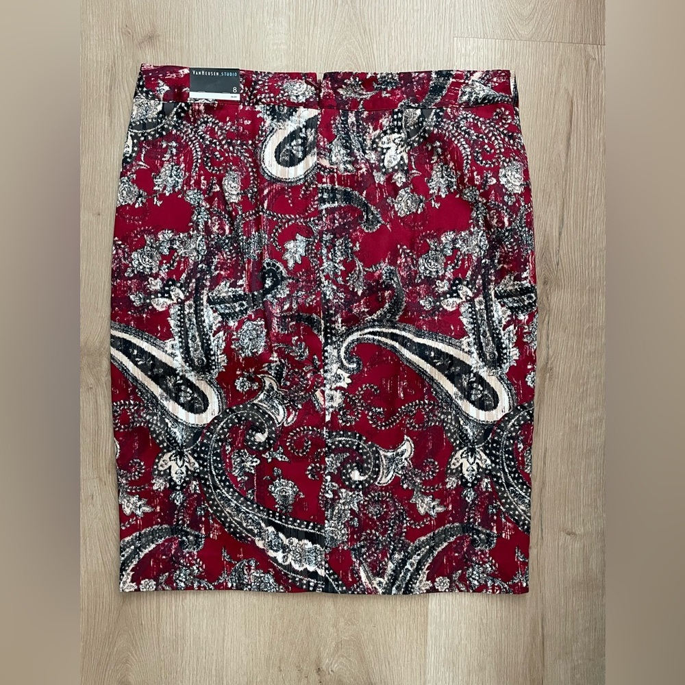 NWT Van Heusen Straight Pencil Paisley Skirt Size 8 Lined Cotton Knee-Length - Picture 3 of 8